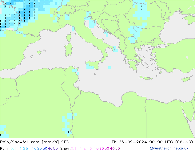 Rain/Snowfall rate GFS Qui 26.09.2024 00 UTC