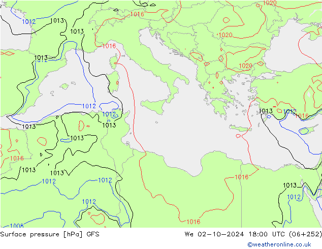 Luchtdruk (Grond) GFS wo 02.10.2024 18 UTC