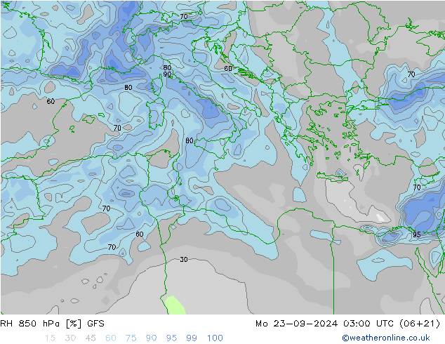 RH 850 hPa GFS Seg 23.09.2024 03 UTC