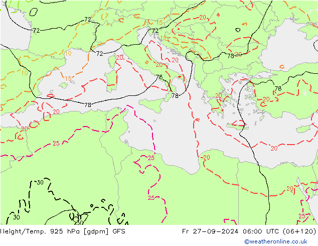 Height/Temp. 925 hPa GFS Fr 27.09.2024 06 UTC