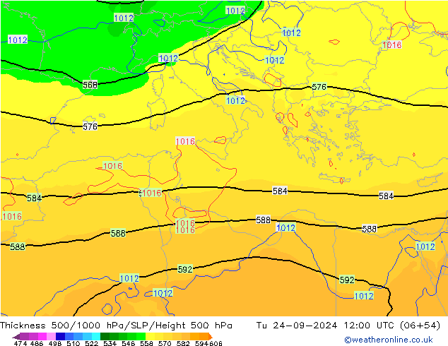 Schichtdicke 500-1000 hPa GFS Di 24.09.2024 12 UTC