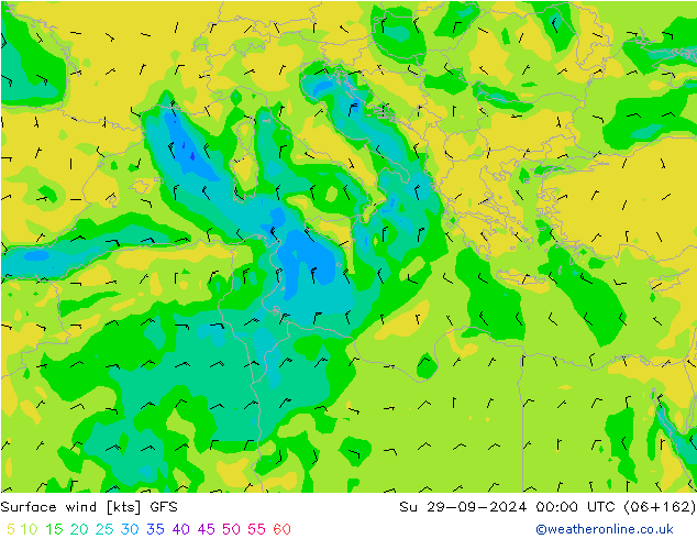 Surface wind GFS Ne 29.09.2024 00 UTC