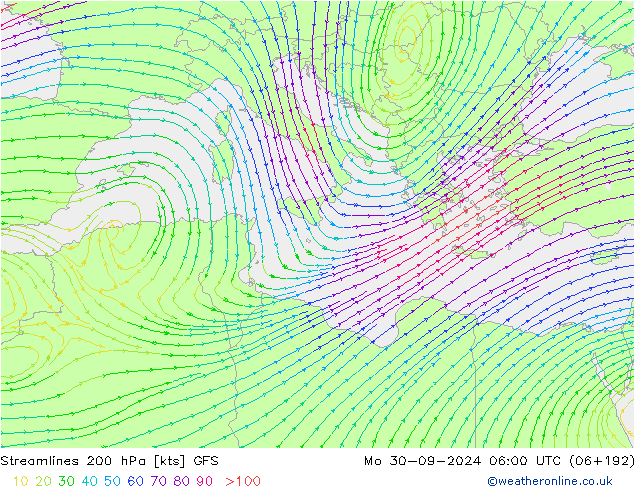 Rüzgar 200 hPa GFS Pzt 30.09.2024 06 UTC