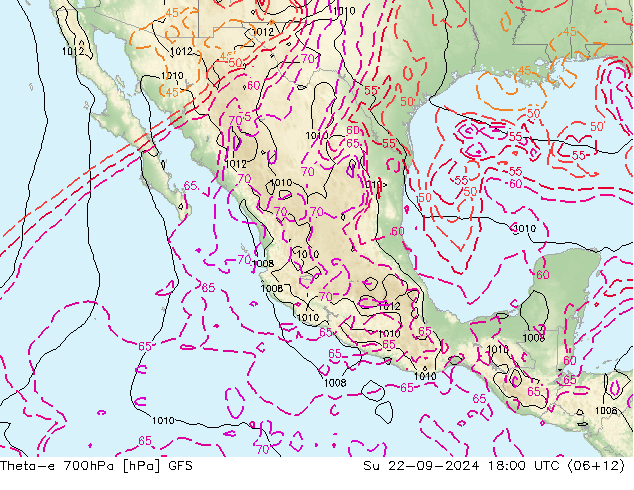 Theta-e 700hPa GFS Dom 22.09.2024 18 UTC