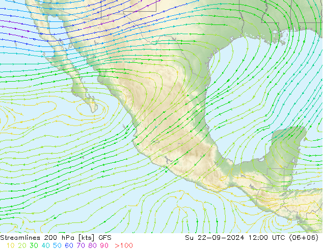 Línea de corriente 200 hPa GFS dom 22.09.2024 12 UTC