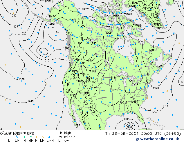 Cloud layer GFS Čt 26.09.2024 00 UTC