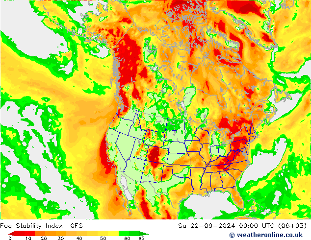 Fog Stability Index GFS 星期日 22.09.2024 09 UTC