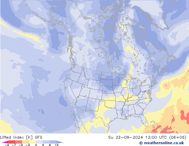 Lifted Index GFS dom 22.09.2024 12 UTC