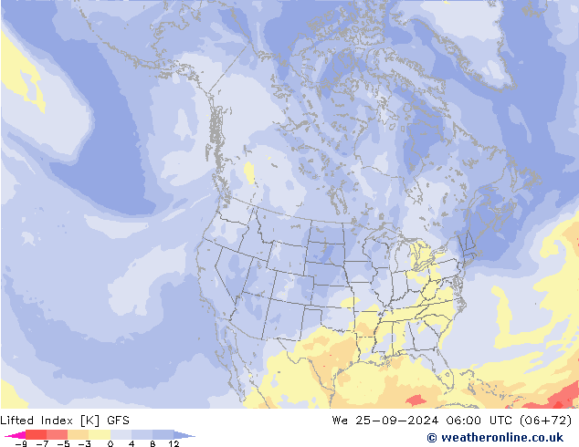 Lifted Index GFS Mi 25.09.2024 06 UTC