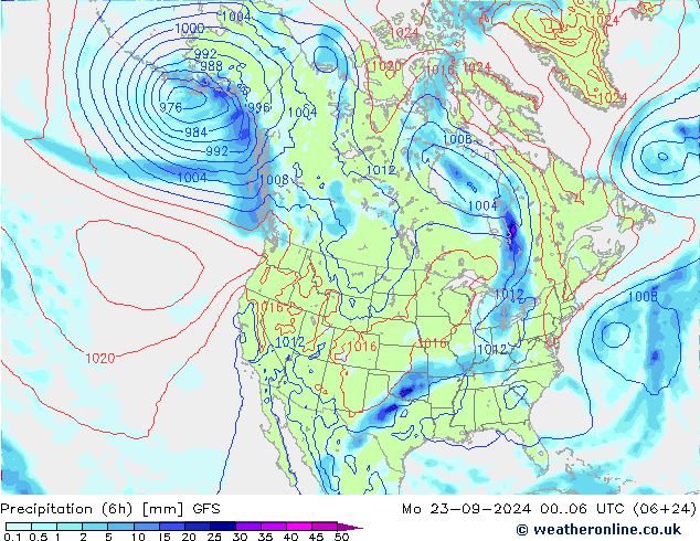 Z500/Rain (+SLP)/Z850 GFS Mo 23.09.2024 06 UTC