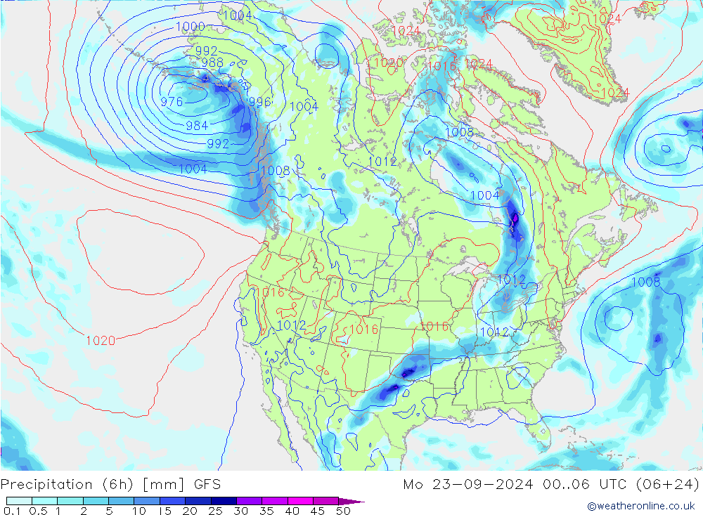 Z500/Rain (+SLP)/Z850 GFS Mo 23.09.2024 06 UTC