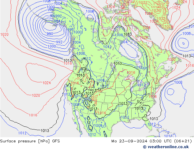 地面气压 GFS 星期一 23.09.2024 03 UTC