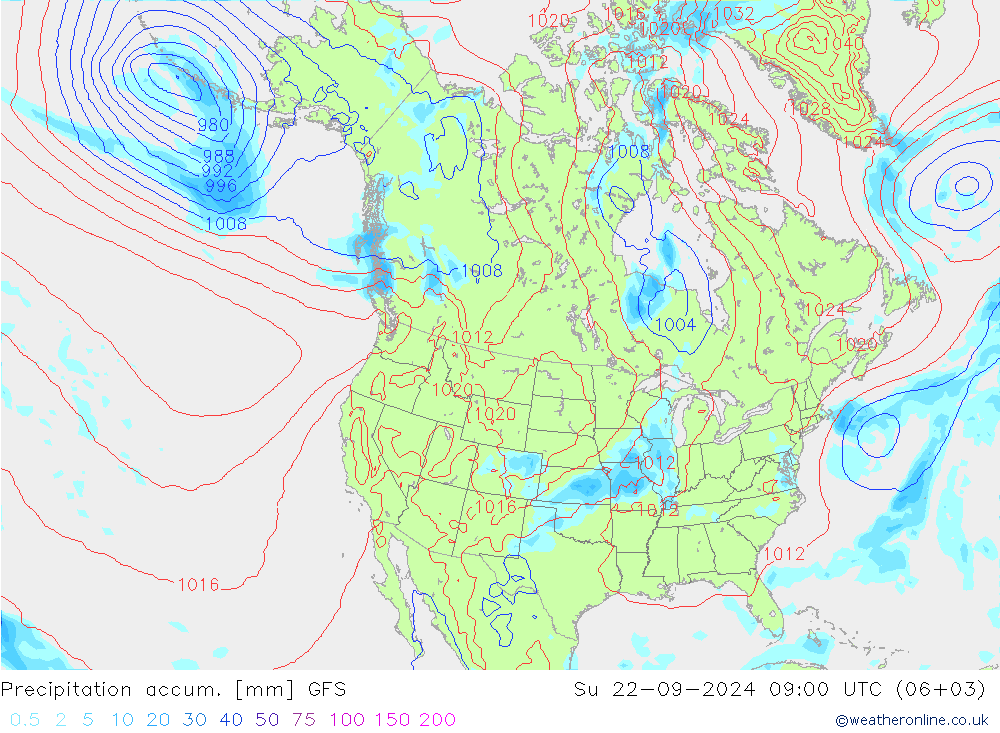 Precipitation accum. GFS 星期日 22.09.2024 09 UTC