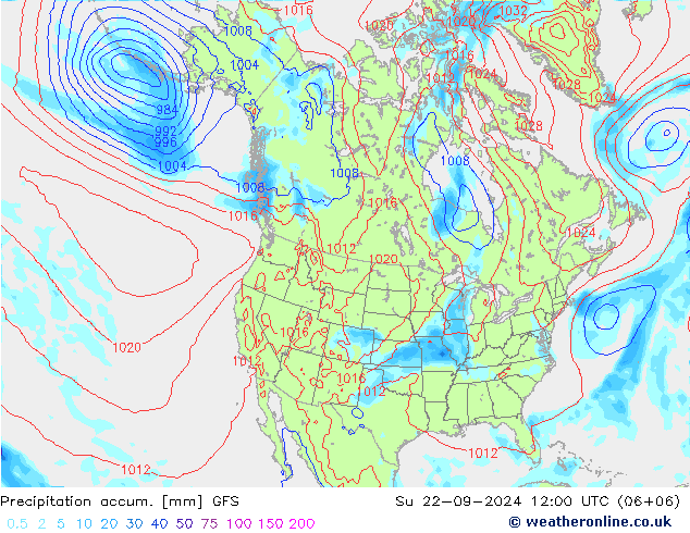 Precipitation accum. GFS Dom 22.09.2024 12 UTC