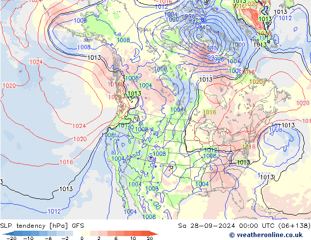 Tendenza di Pressione GFS sab 28.09.2024 00 UTC