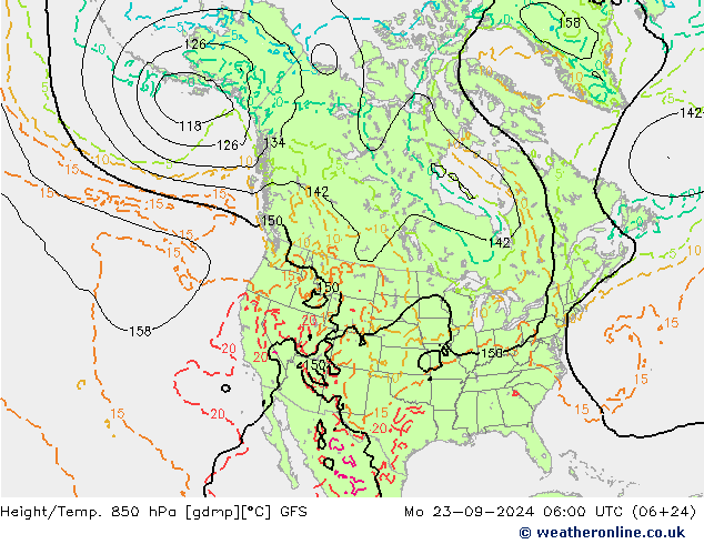 Z500/Rain (+SLP)/Z850 GFS 星期一 23.09.2024 06 UTC