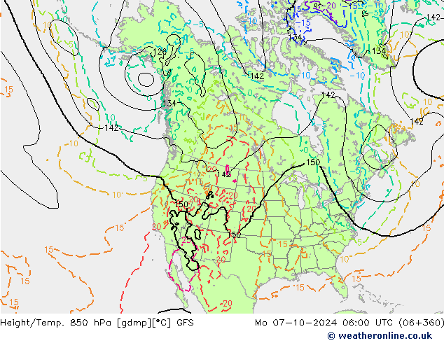 Z500/Rain (+SLP)/Z850 GFS Po 07.10.2024 06 UTC