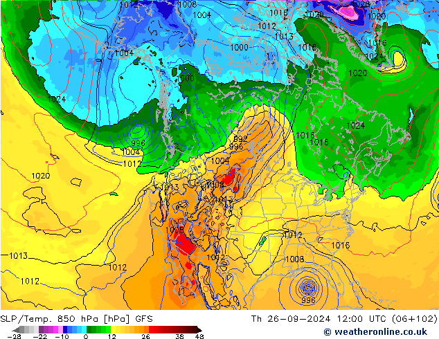 850 hPa Yer Bas./Sıc GFS Per 26.09.2024 12 UTC