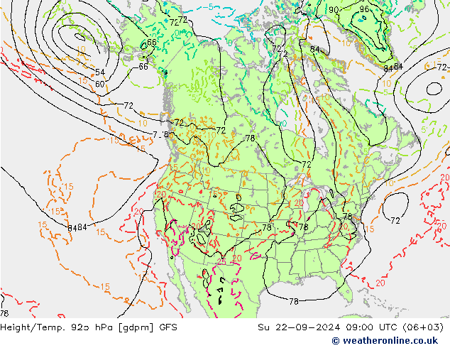 Hoogte/Temp. 925 hPa GFS zo 22.09.2024 09 UTC