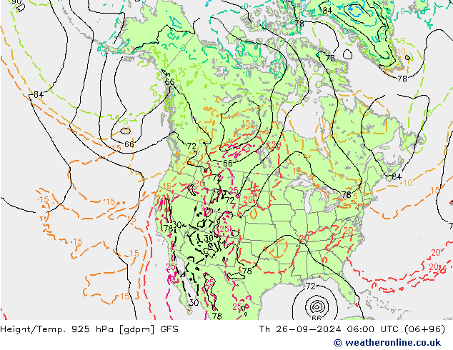 Height/Temp. 925 hPa GFS Qui 26.09.2024 06 UTC