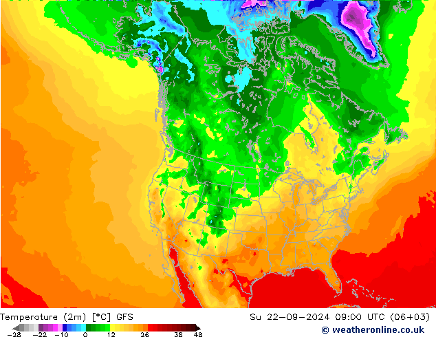 Temperature (2m) GFS Ne 22.09.2024 09 UTC