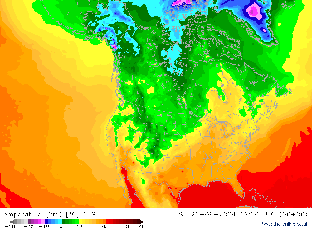 Temperature (2m) GFS Su 22.09.2024 12 UTC