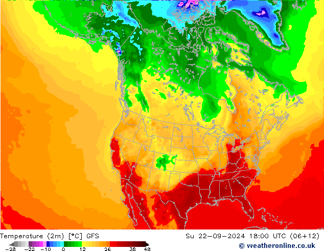 Temperature (2m) GFS Su 22.09.2024 18 UTC