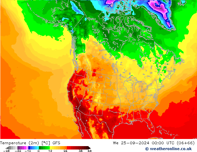 Temperature (2m) GFS We 25.09.2024 00 UTC