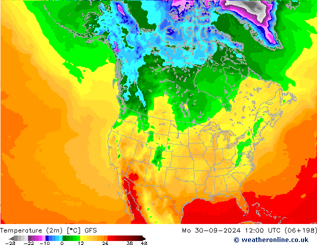 Temperatuurkaart (2m) GFS september 2024