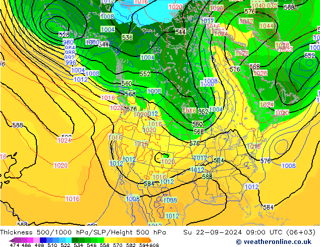 Thck 500-1000hPa GFS 星期日 22.09.2024 09 UTC