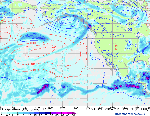 Yağış (6h) GFS Sa 24.09.2024 18 UTC