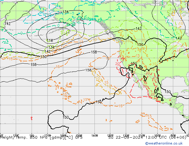 Hoogte/Temp. 850 hPa GFS zo 22.09.2024 12 UTC