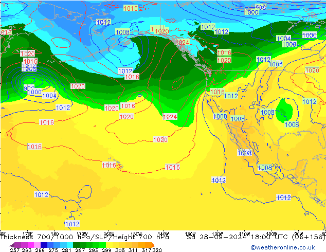 Thck 700-1000 hPa GFS sab 28.09.2024 18 UTC