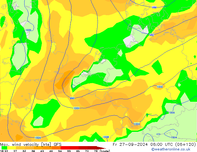 Max. wind velocity GFS Sex 27.09.2024 06 UTC