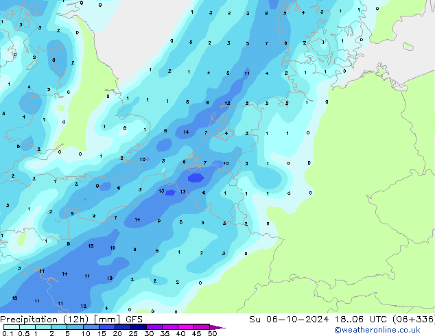 Précipitation (12h) GFS dim 06.10.2024 06 UTC