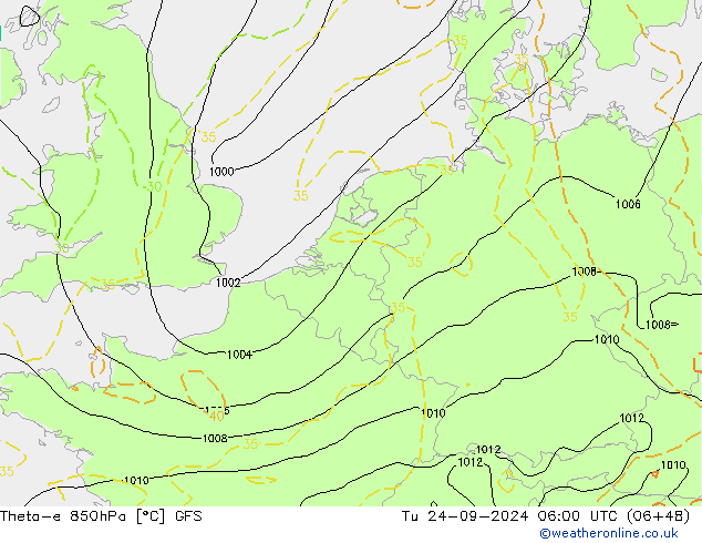 Theta-e 850гПа GFS вт 24.09.2024 06 UTC