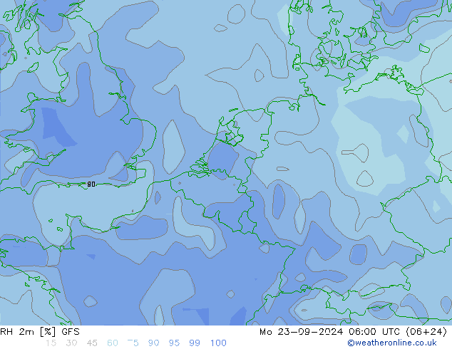 RH 2m GFS lun 23.09.2024 06 UTC