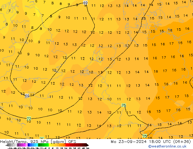 Height/Temp. 925 hPa GFS Seg 23.09.2024 18 UTC