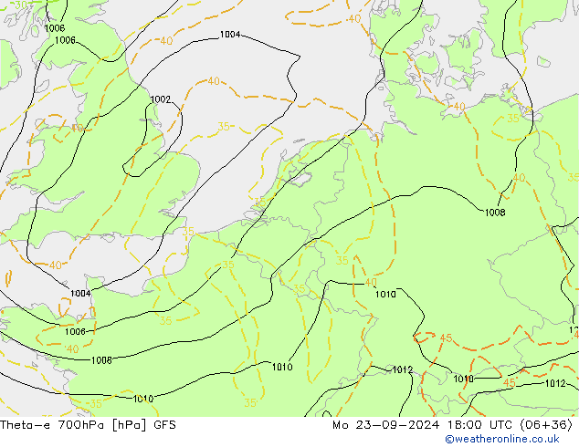 Theta-e 700hPa GFS Mo 23.09.2024 18 UTC