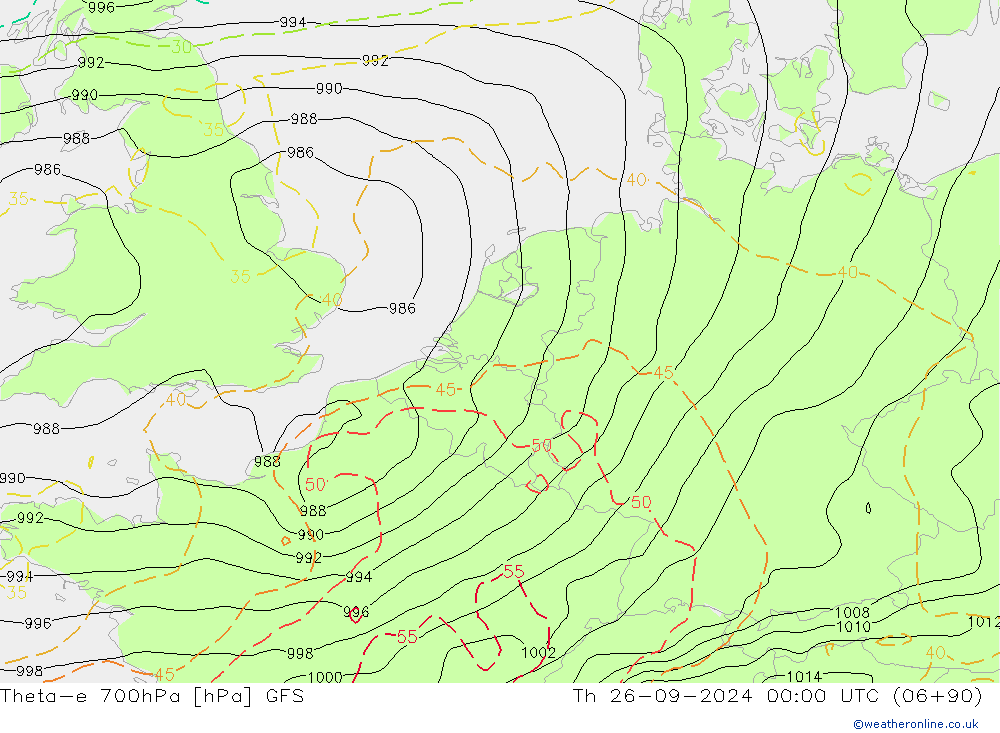 Theta-e 700hPa GFS gio 26.09.2024 00 UTC