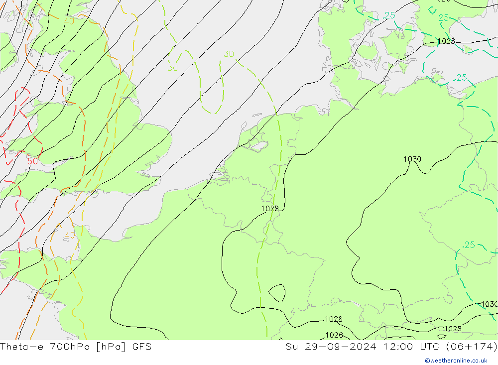 Theta-e 700гПа GFS Вс 29.09.2024 12 UTC