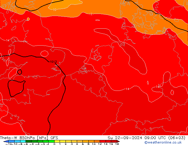 Theta-W 850hPa GFS zo 22.09.2024 09 UTC