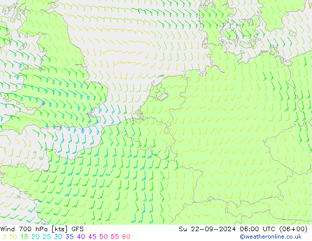 Wind 700 hPa GFS Su 22.09.2024 06 UTC