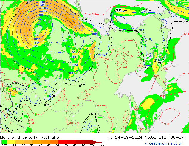 Max. wind velocity GFS Tu 24.09.2024 15 UTC