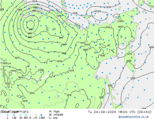 Cloud layer GFS Út 24.09.2024 18 UTC