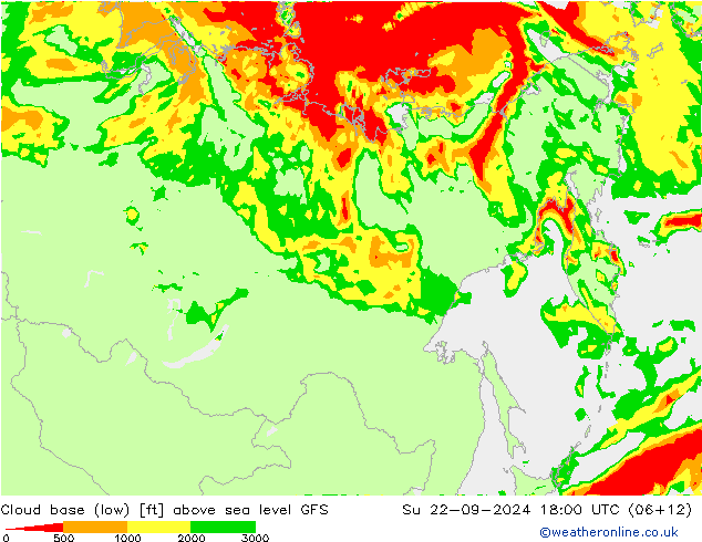 Cloud base (low) GFS Su 22.09.2024 18 UTC