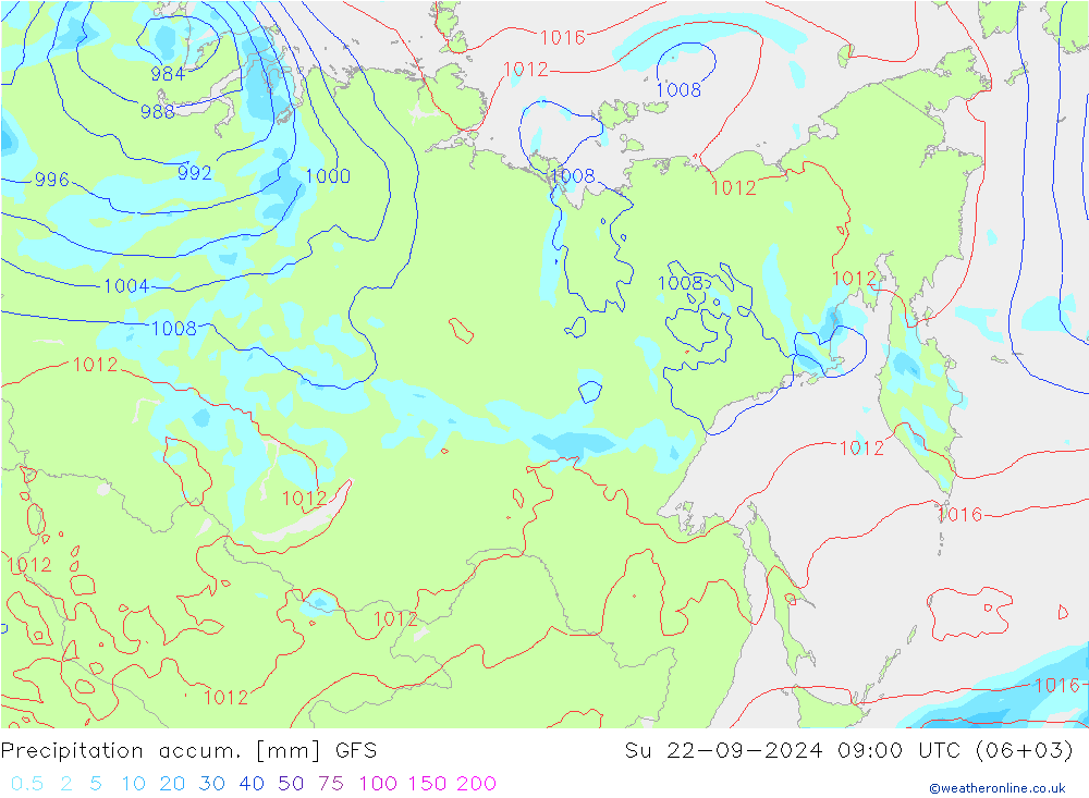 Precipitation accum. GFS Su 22.09.2024 09 UTC