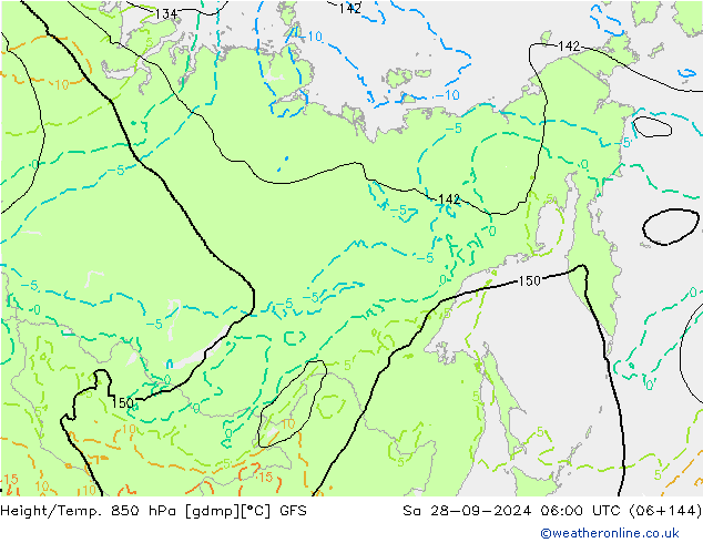 Height/Temp. 850 hPa GFS Sa 28.09.2024 06 UTC