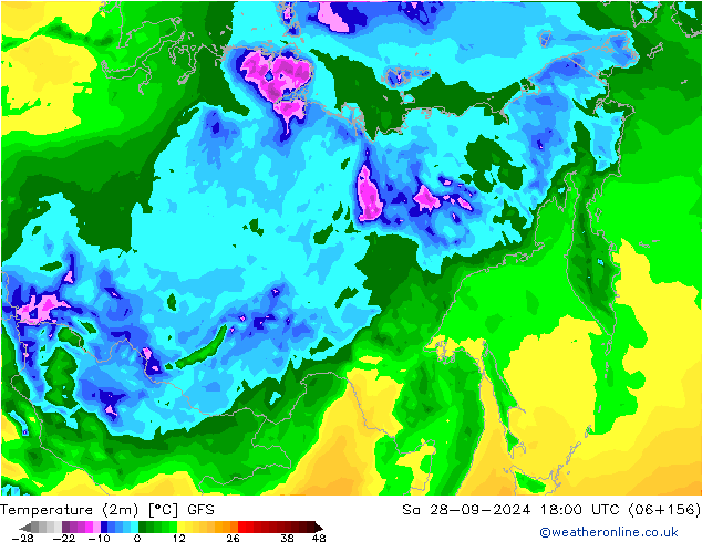 Temperaturkarte (2m) GFS Sa 28.09.2024 18 UTC