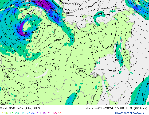 Wind 950 hPa GFS ma 23.09.2024 15 UTC